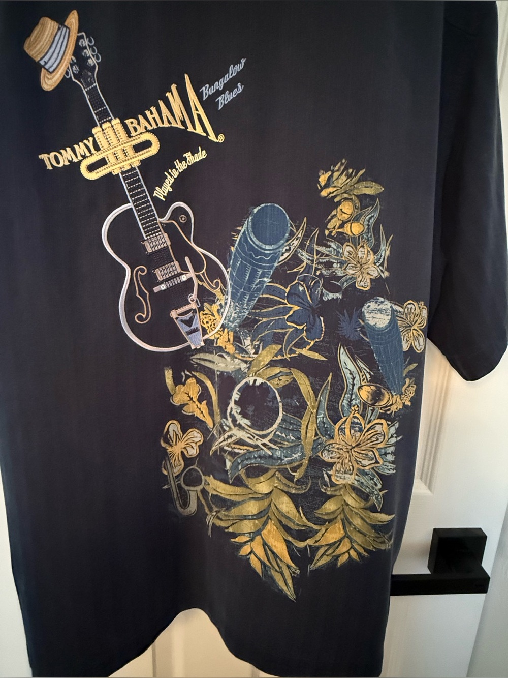 Men’s Vintage Silk Tommy Bahama “Bungalow Blues” Embroidered Shirt - L